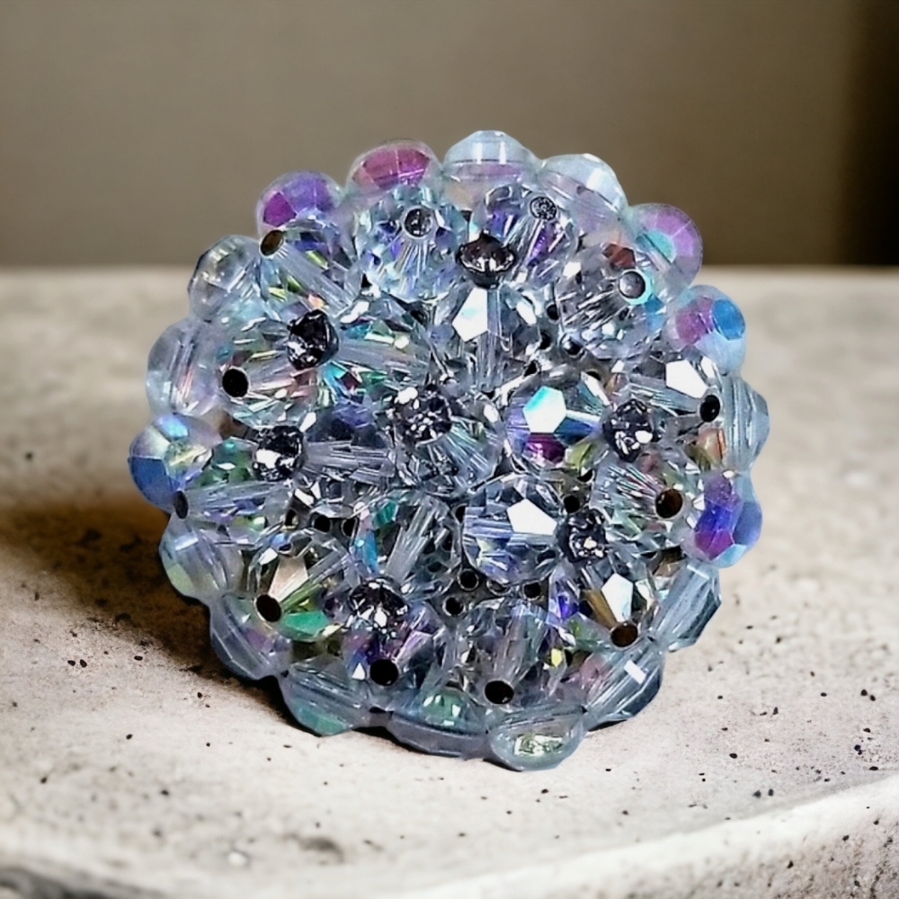 Vintage 1950s Mid Century Aurora Borealis Crystal Cluster Brooch Pin - Picture 3 of 12